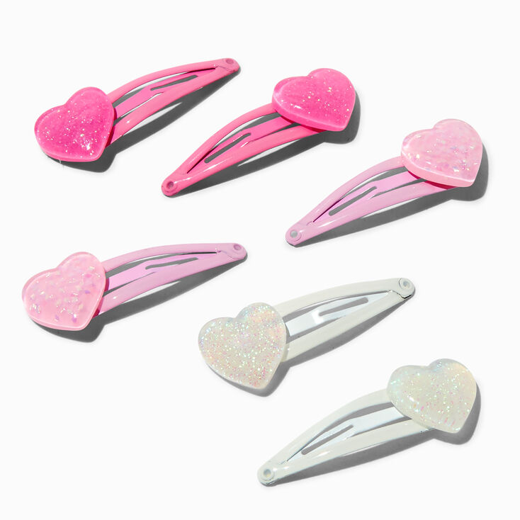 Claire&#39;s Club Glitter Heart Snap Hair Clips - 6 Pack,