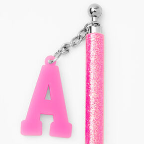 Initial Charm Glitter Pen - Pink, A,