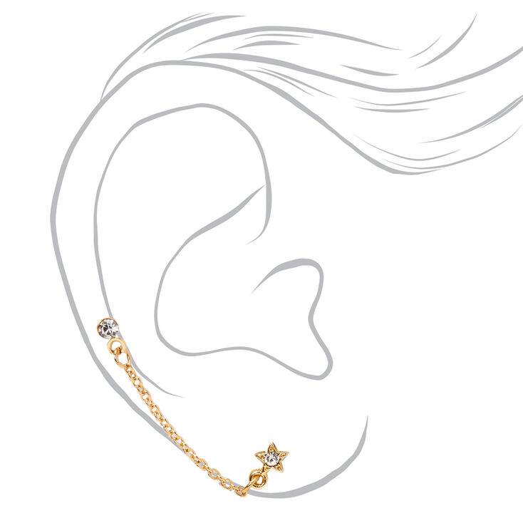 Gold Crystal Star Connector Chain Stud Earrings,