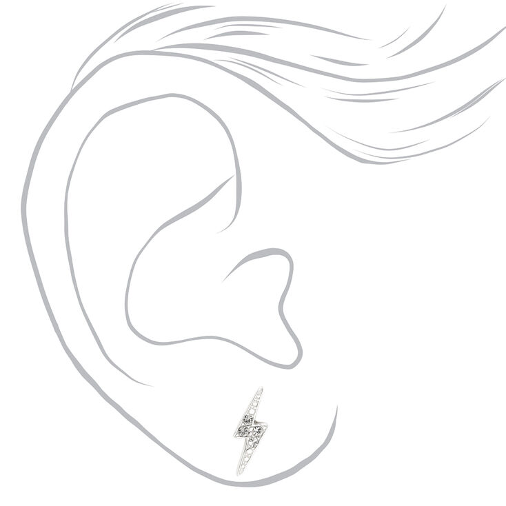 Sterling Silver Crystal Lightning Bolt Stud Earrings,