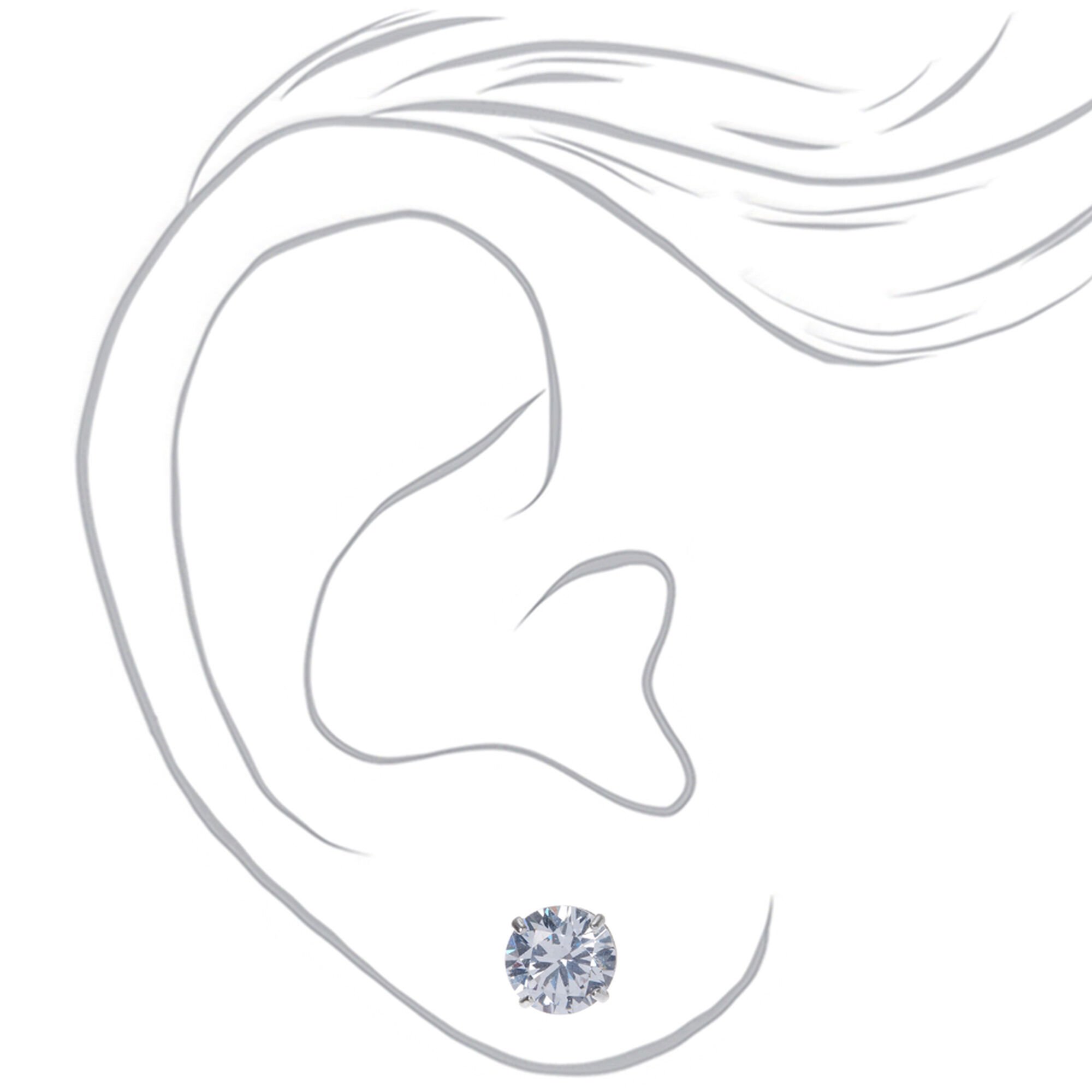 C LUXE by Claire's Sterling Silver Cubic Zirconia 8mm Round Stud Earrings,