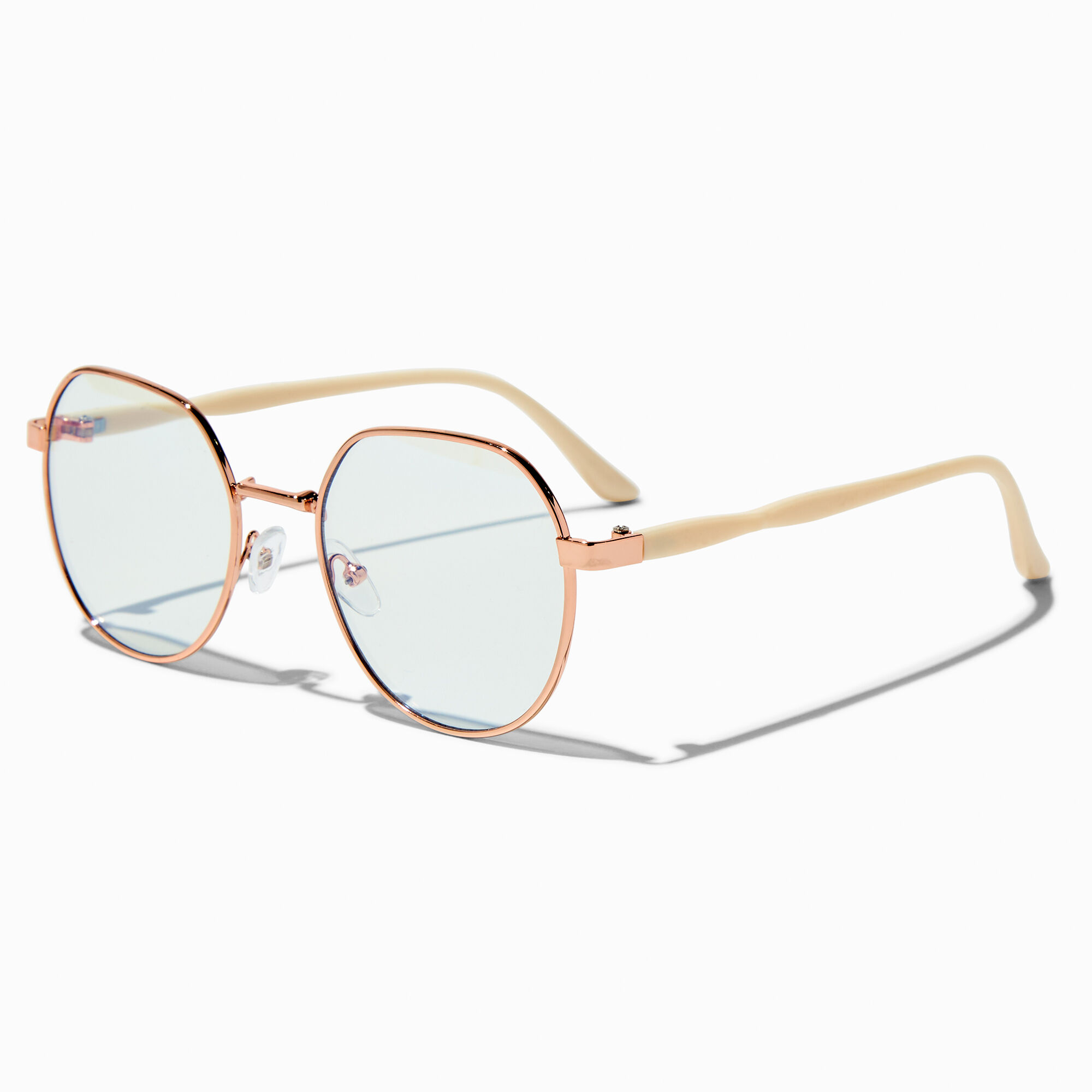View Claires Solar Light Reducing Rose Gold Ivory Clear Lens Frames Blue information