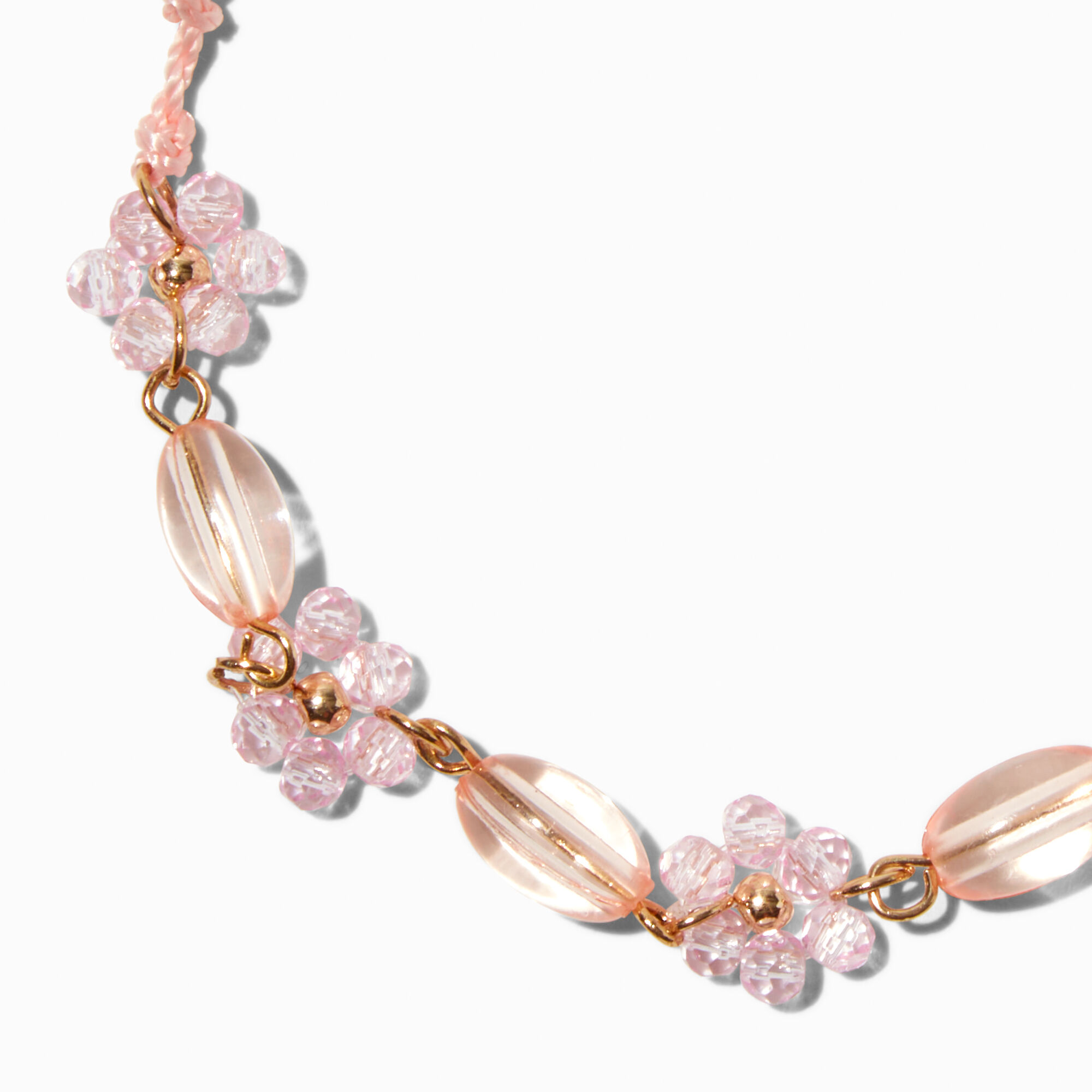 Pink Beaded Flower Bolo Bracelet,