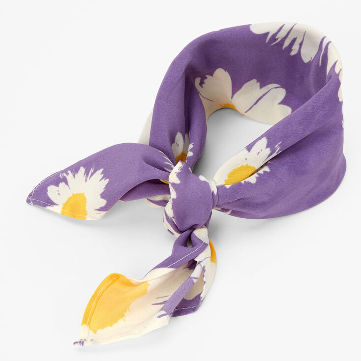Purple Daisy Floral Silky Bandana Headwrap,
