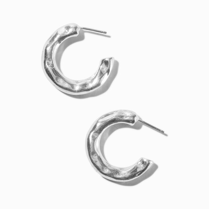 Silver-tone Textured Chunky 30MM Hoop Earrings ,
