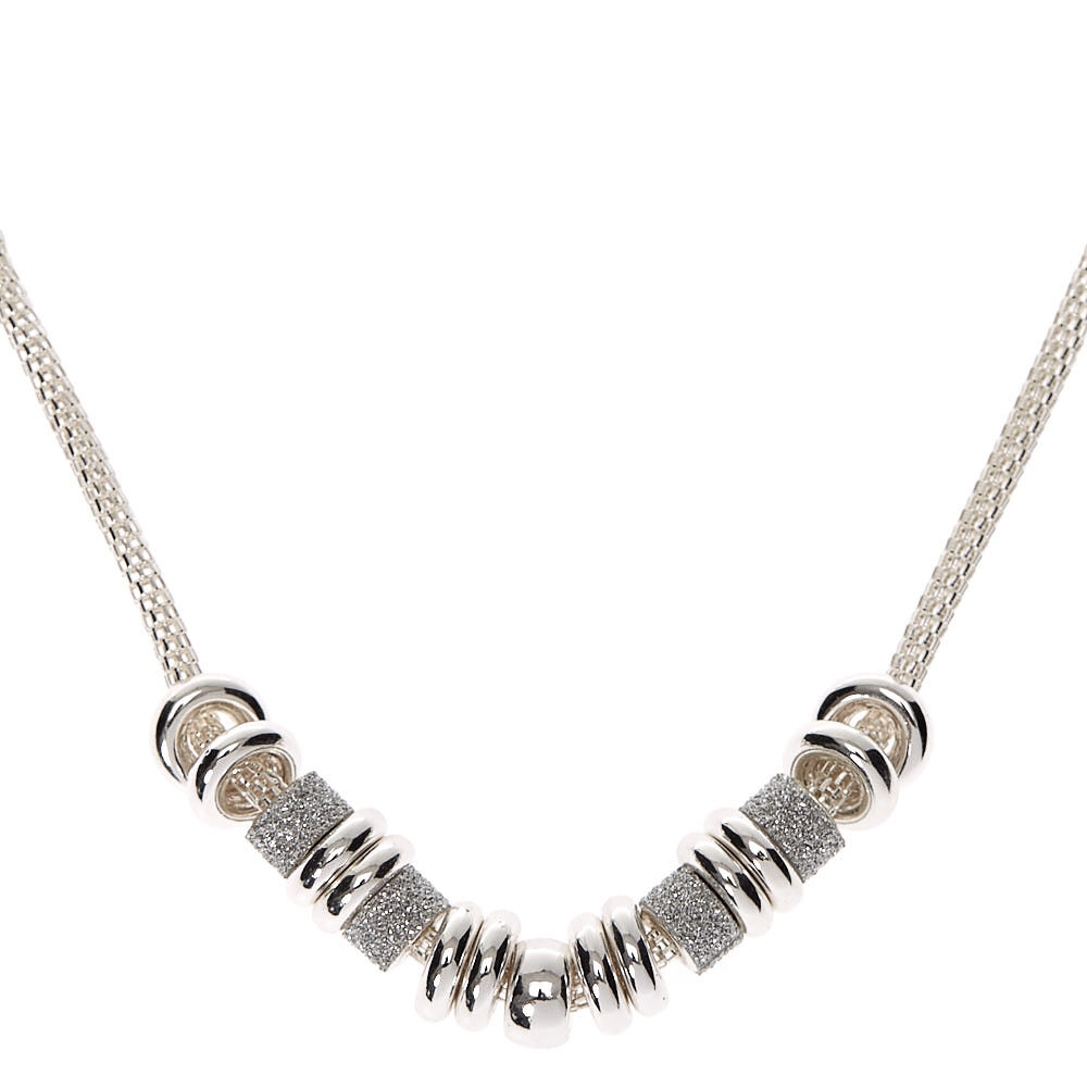 Silver Glitter Ring Statement Necklace,