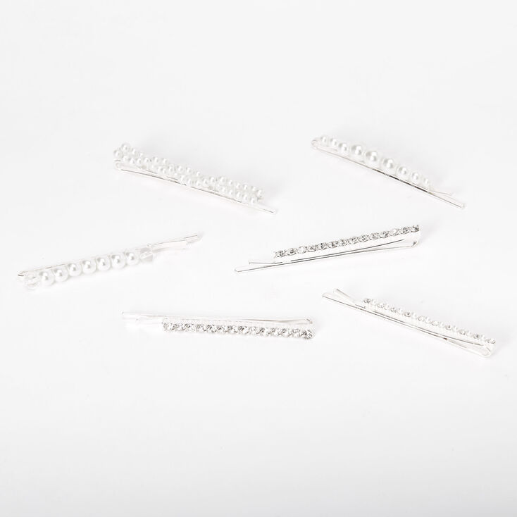 Claire's Épingles à cheveux élégantes strass et perles d'imitation couleur argentée - Lot de 6