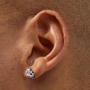 Sterling Silver Enamel Cow Stud Earrings,