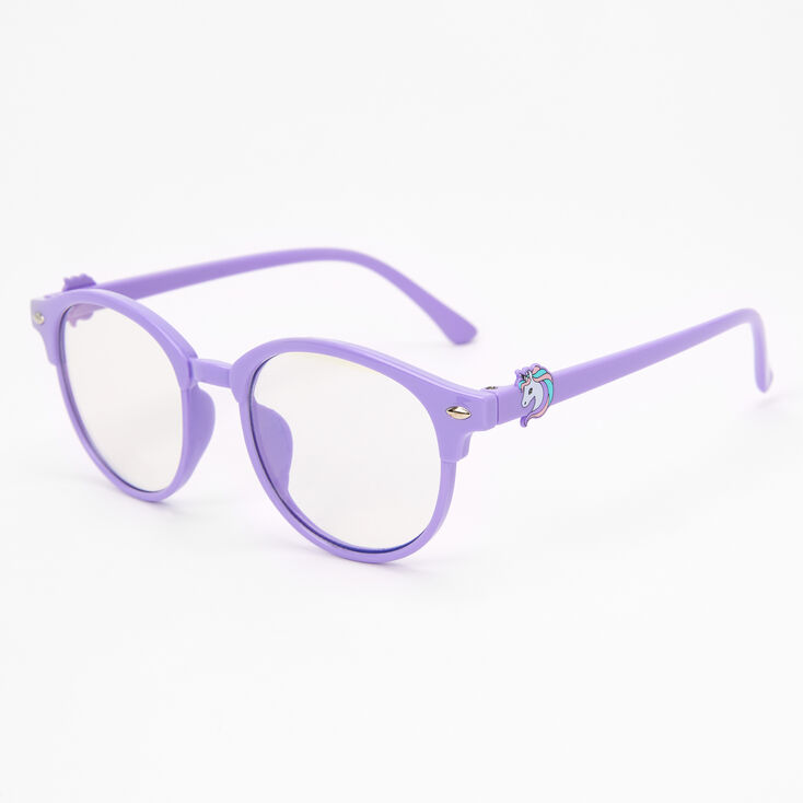 Claire&#39;s Club Solar Blue Light Reducing Round Clear Lens Unicorn Frames - Purple,