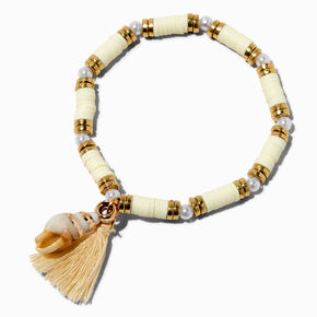 Gold-tone Heishi &amp; Pearl Shell Stretch Bracelet,