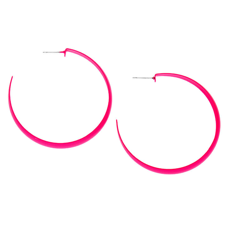 60MM Rubber Hoop Earrings - Neon Pink,