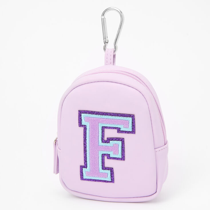 Purple Varsity Initial Mini Backpack Keychain - F,
