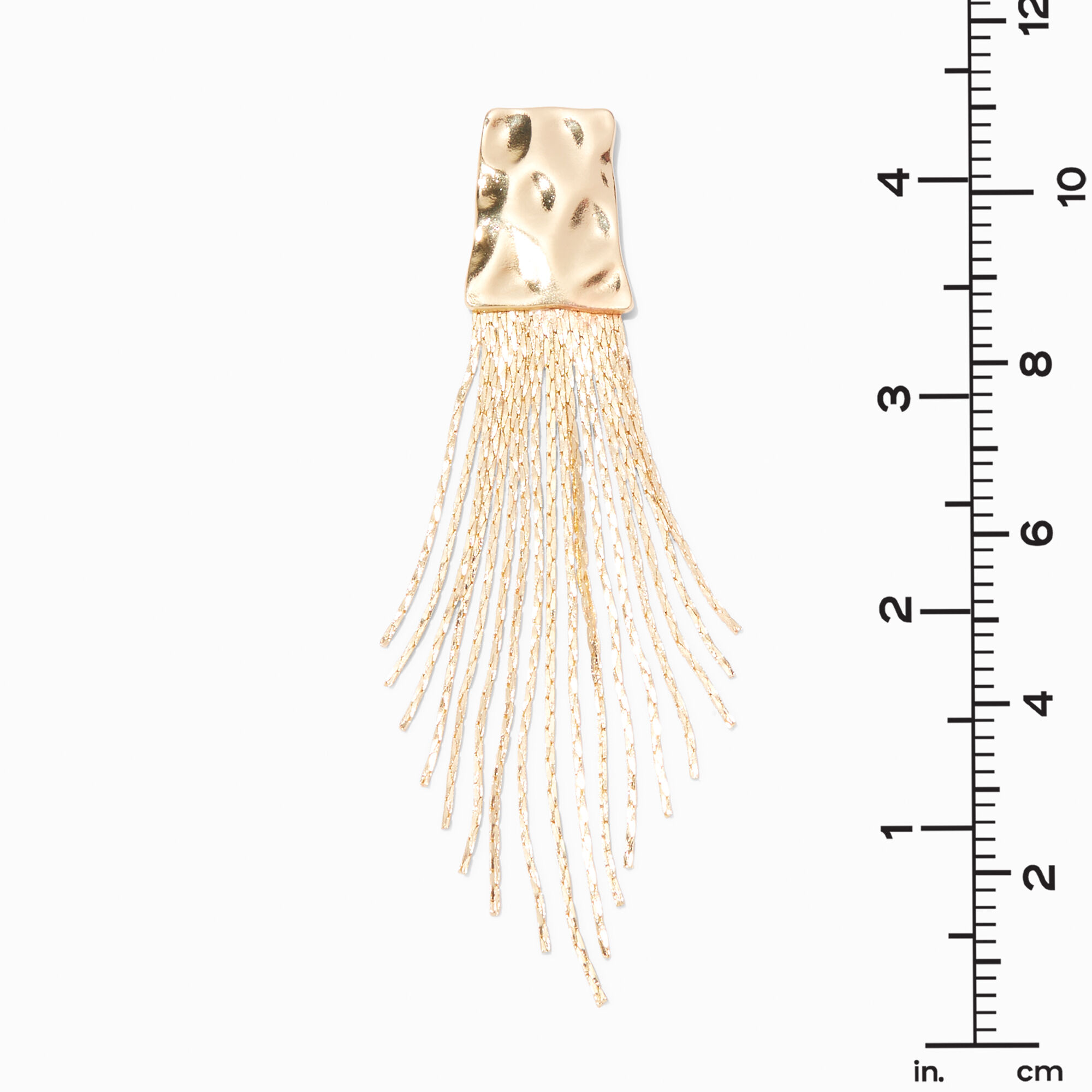 Gold-tone 5" Hammered Square Fringe Drop Earrings,
