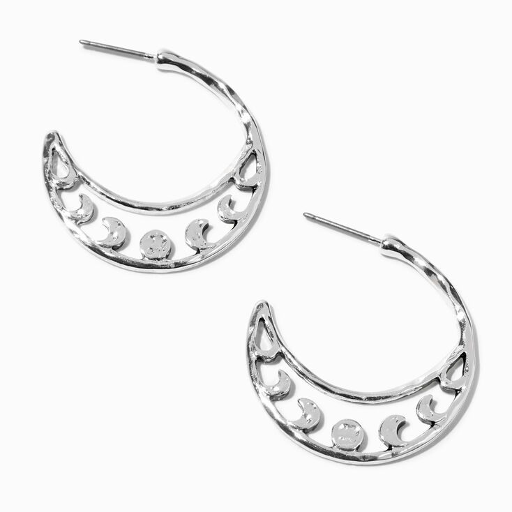 Silver-tone Moon Phases 40MM Hoop Earrings ,