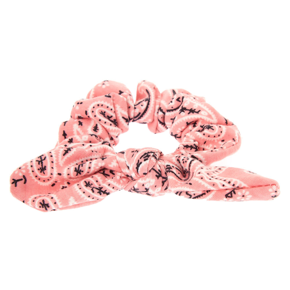 Small Bandana Knotted Bow Hair Scrunchie - Pink,