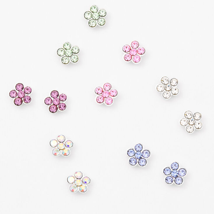 Silver Pastel Daisy Magnetic Stud Earrings - 6 Pack,