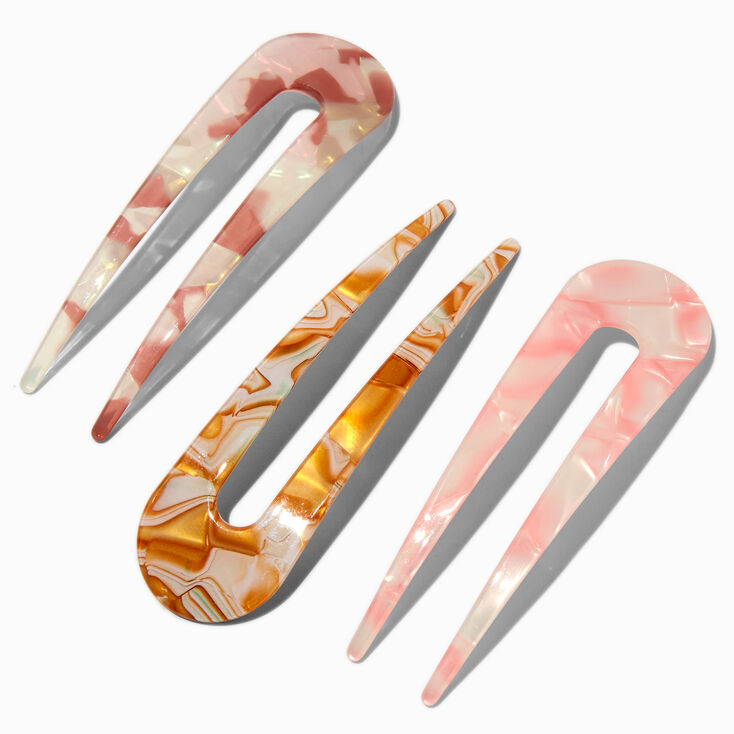 Blush Pink Marble U-Shaped Hair Pins - 3 Pack,