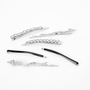 Silver Chain Snake Hair Pins - Black, 6 Pack,
