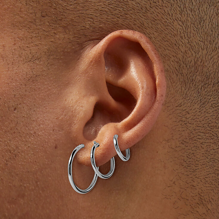 Silver-tone Graduated Hoop Earring Stackables Set - 3 Pack,