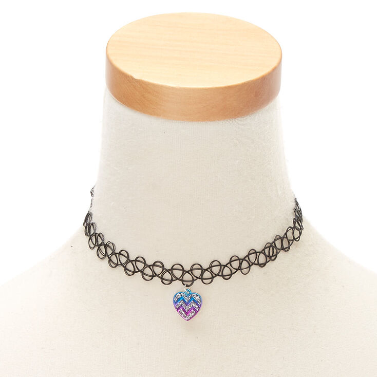 Chevron Heart Tattoo Choker Necklace,