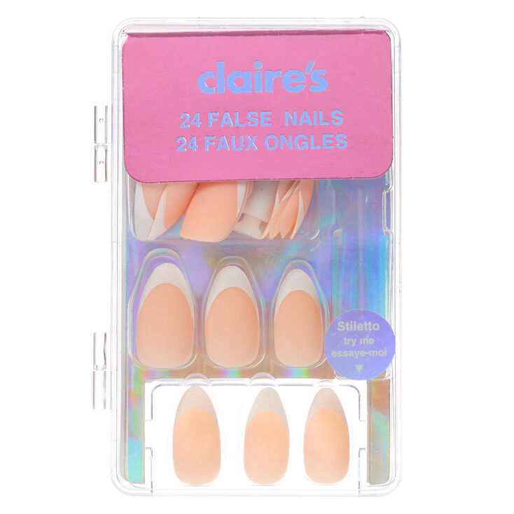 Matte French Tip Stiletto Faux Nail Set - 24 Pack,