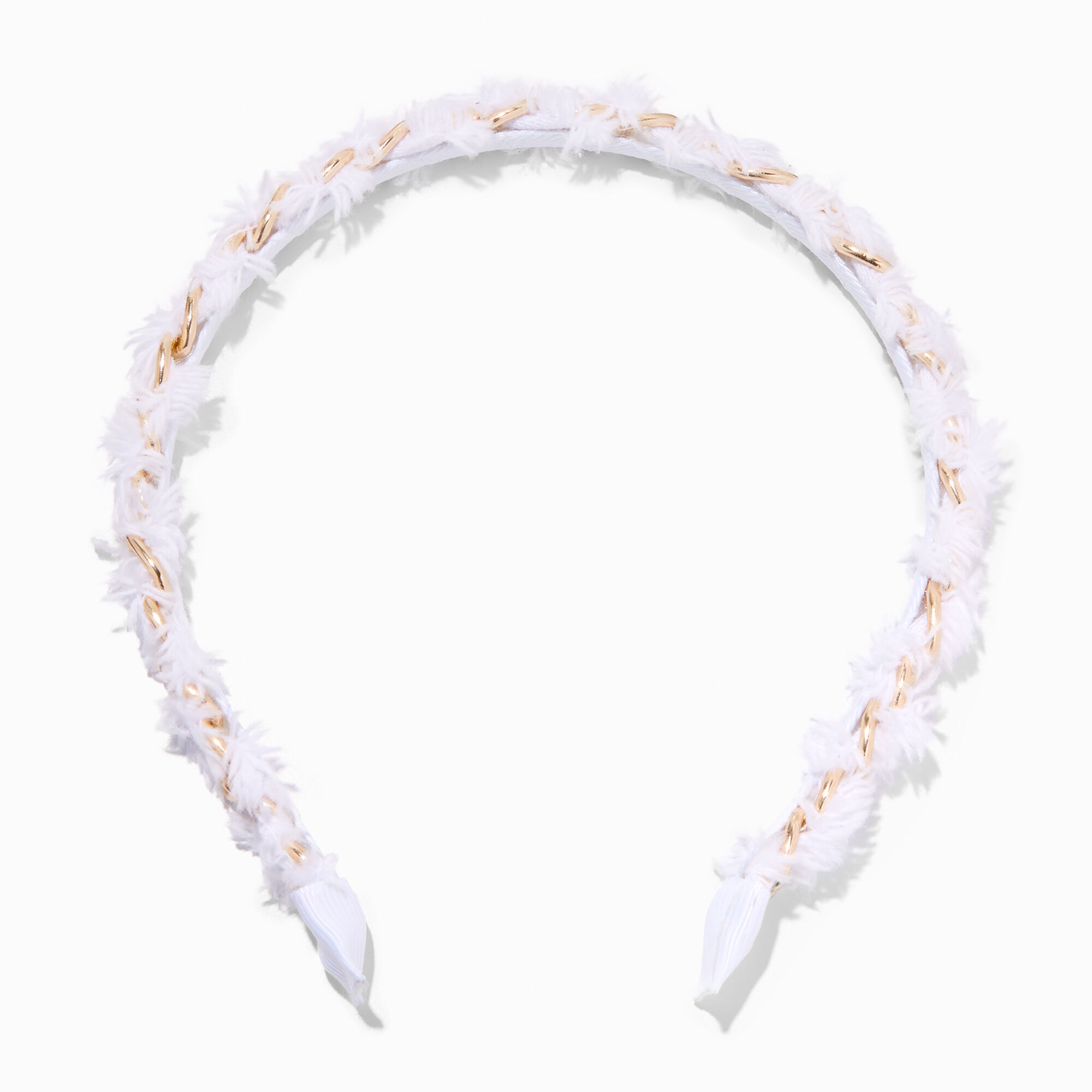 Claire's Bandeau métallique tressé en fausse fourrure blanche