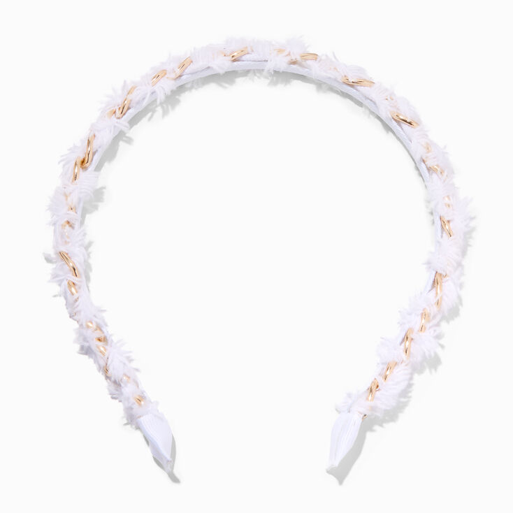 White Furry Braided Metal Headband,