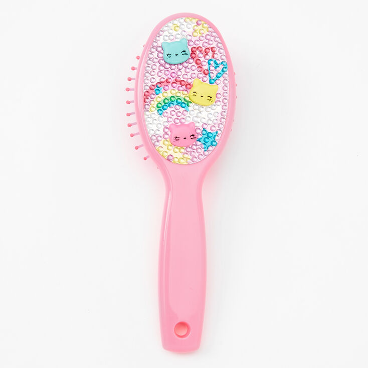 Claire's Mini brosse à cheveux plate design chaton arc-en-ciel Claire's Club - Rose