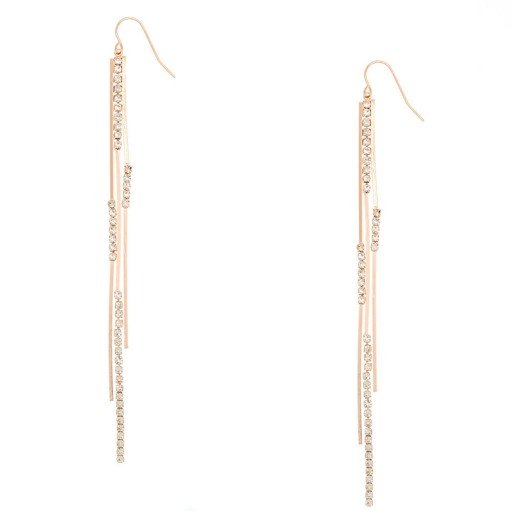 Rose Gold Glass Rhinestone Bar Drop Earrings