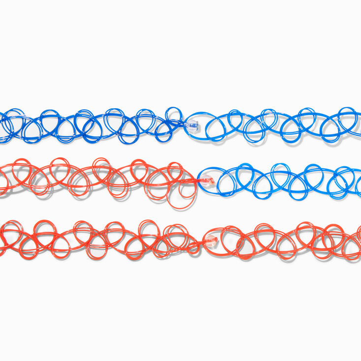 Patriotic Red, White, &amp; Blue Tattoo Choker Necklaces - 3 Pack,