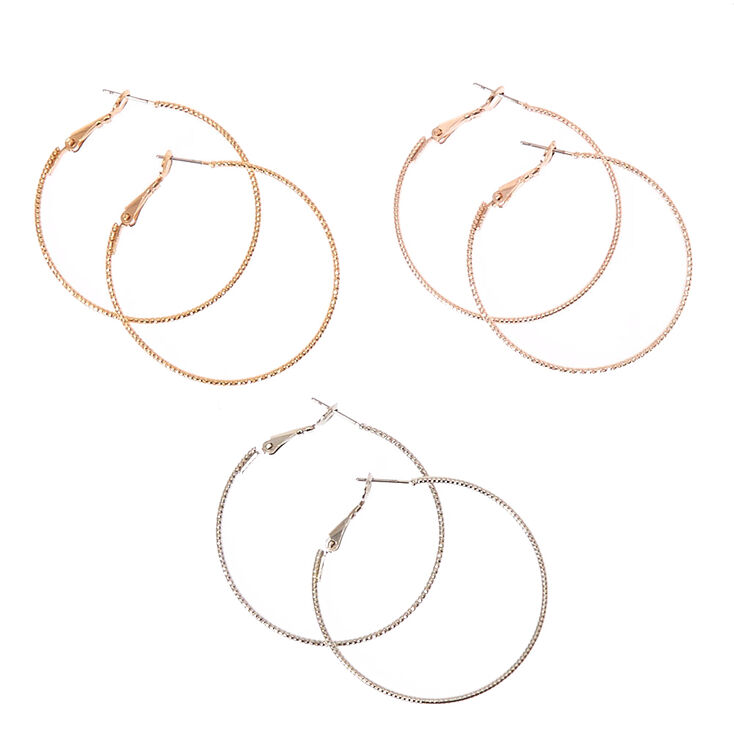 Mixed Metal 40MM Laser Cut Hoop Earrings,