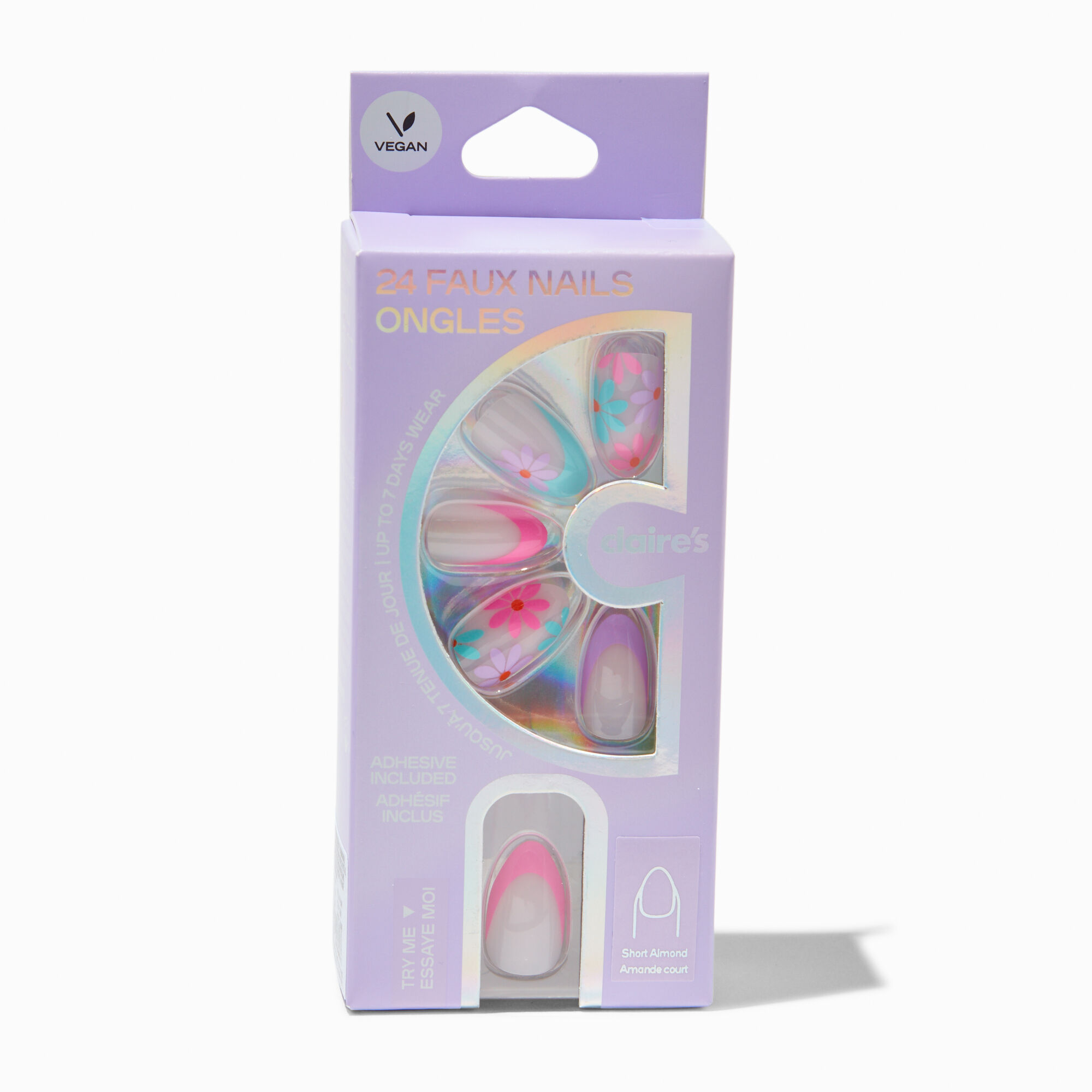Multi Daisy French Almond Vegan Faux Nail Set - 24 Pack,
