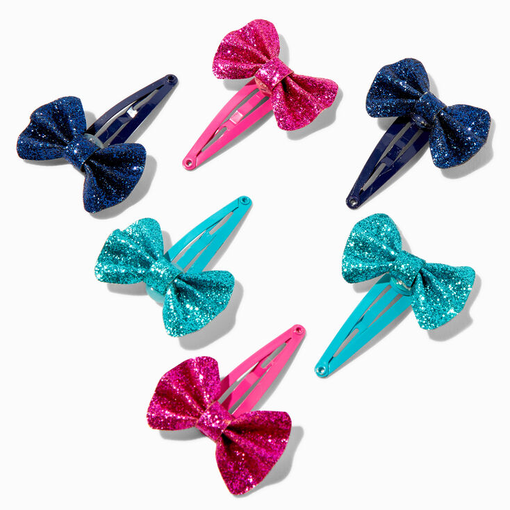 Claire&#39;s Club Glitter Bow Hair Snap Clips - 6 Pack,