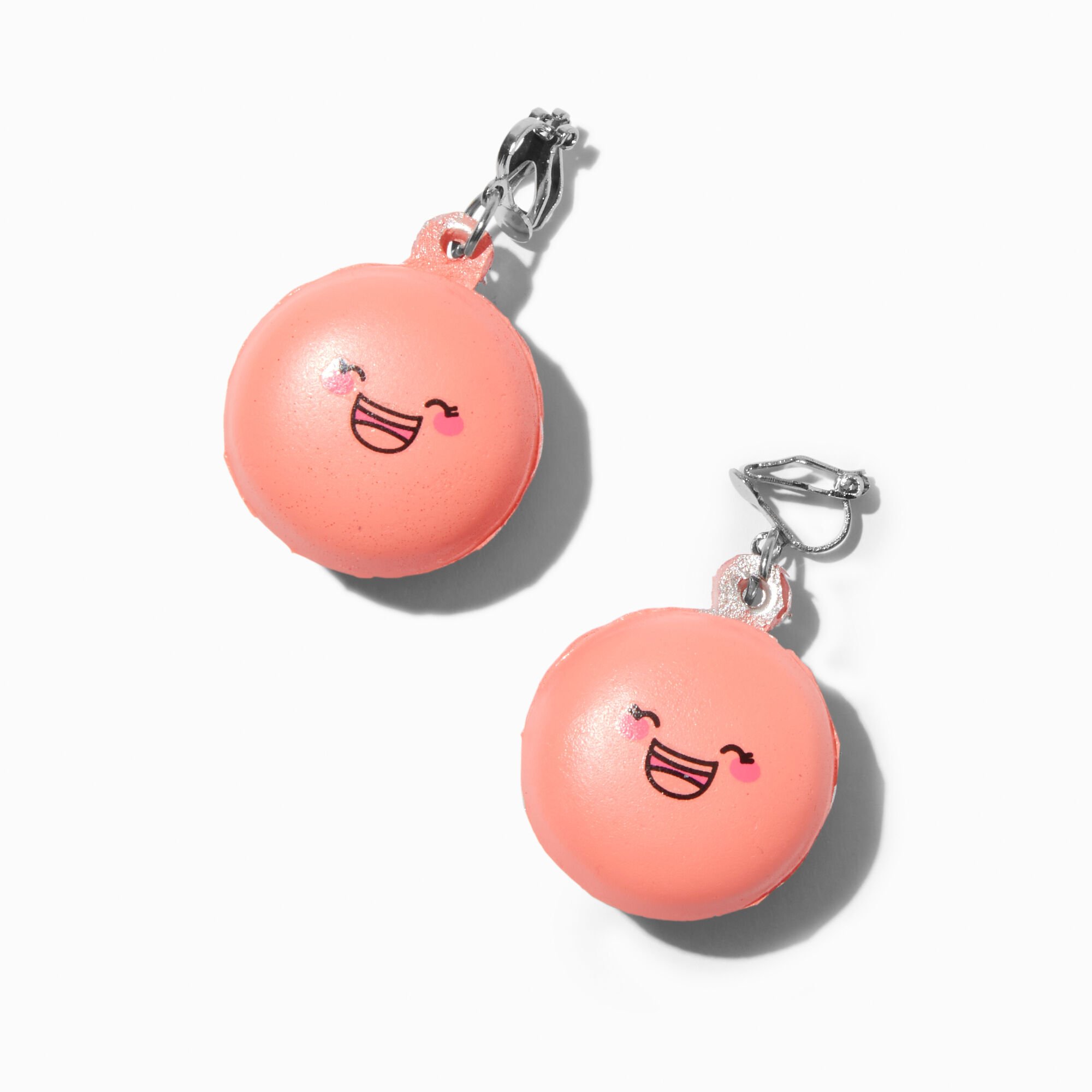 View Claires Squishy Happy Face Macaron 1 ClipOn Drop Earrings Pink information