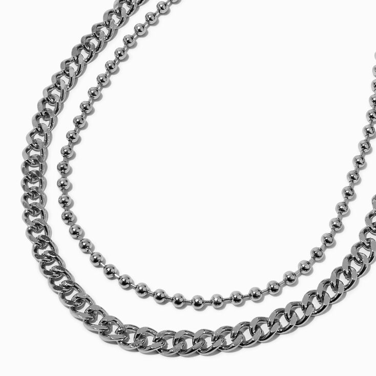 Rhodium Silver-tone Curb &amp; Ball Chain Multi-Strand Necklace,