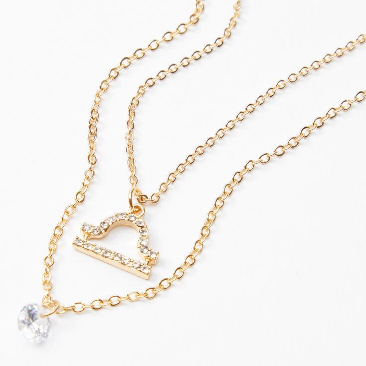 Gold Cubic Zirconia Zodiac Multi Strand Necklace - Libra,