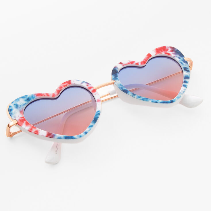 Red, White, And Blue Tie Dye Heart Sunglasses,
