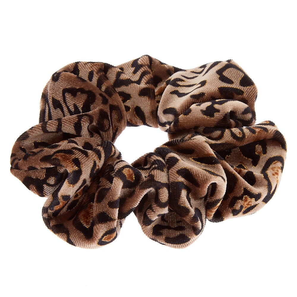 Medium Leopard Velvet Hair Scrunchie - Brown,