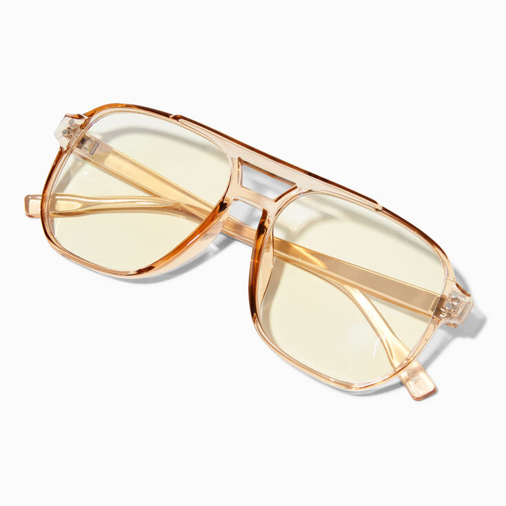 Blue Light Reducing Aviator Clear Lens Frames - Light Brown,