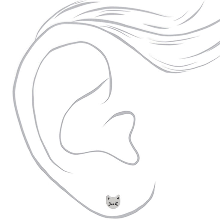 Clous d&#39;oreilles chat en argent - Blanc,