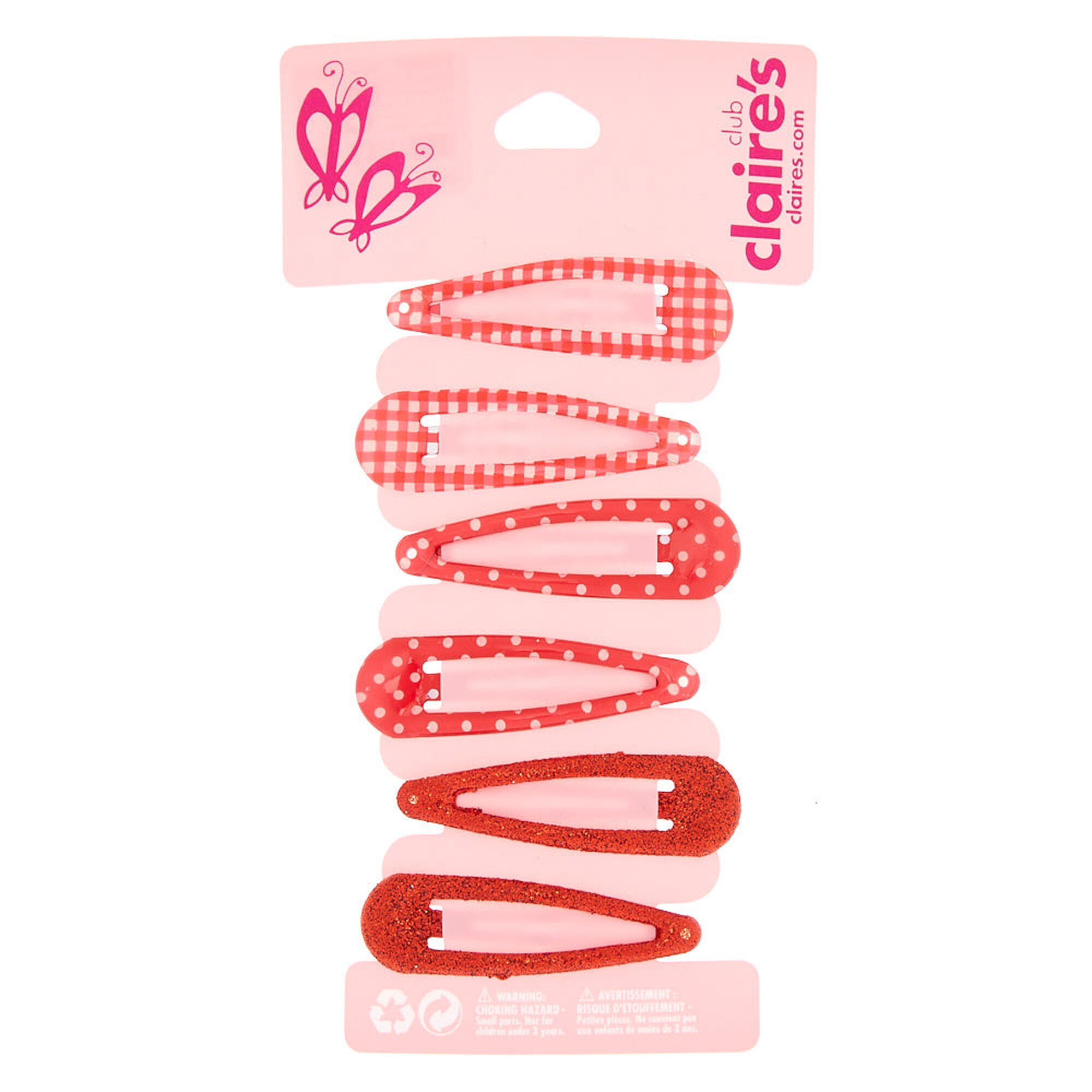 Claire's Club Gingham Snap Hair Clips - Red, 6 Pack | Claire's