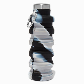 Collapsible Black &amp; White Marble Water Bottle,