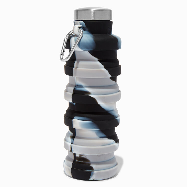 Collapsible Black &amp; White Marble Water Bottle,