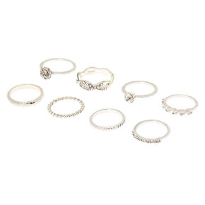 Silver Studded Assorted Ring Set - 8 Pack,