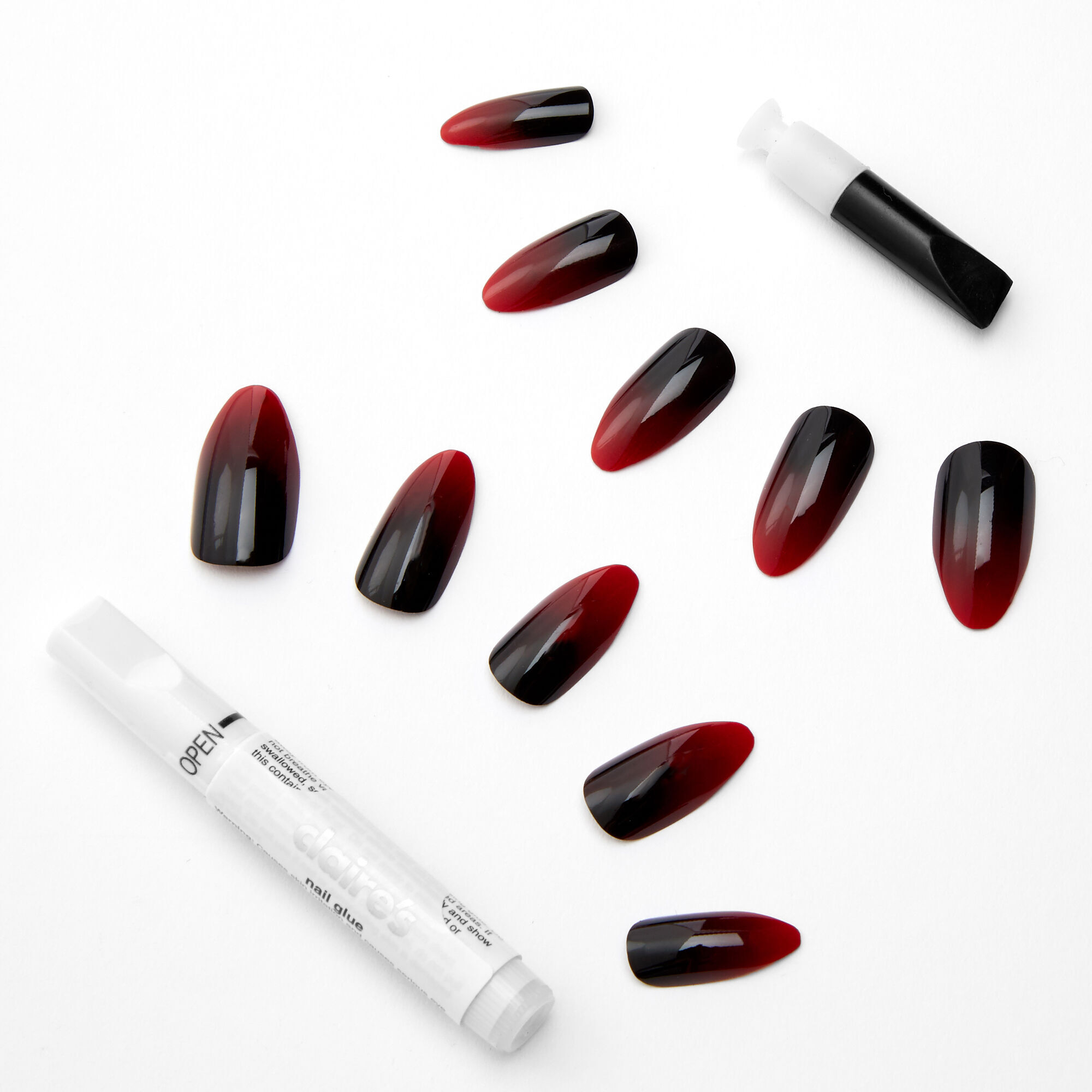 Red & Black Ombre Stiletto Faux Nail Set - 24 Pack | Claire's