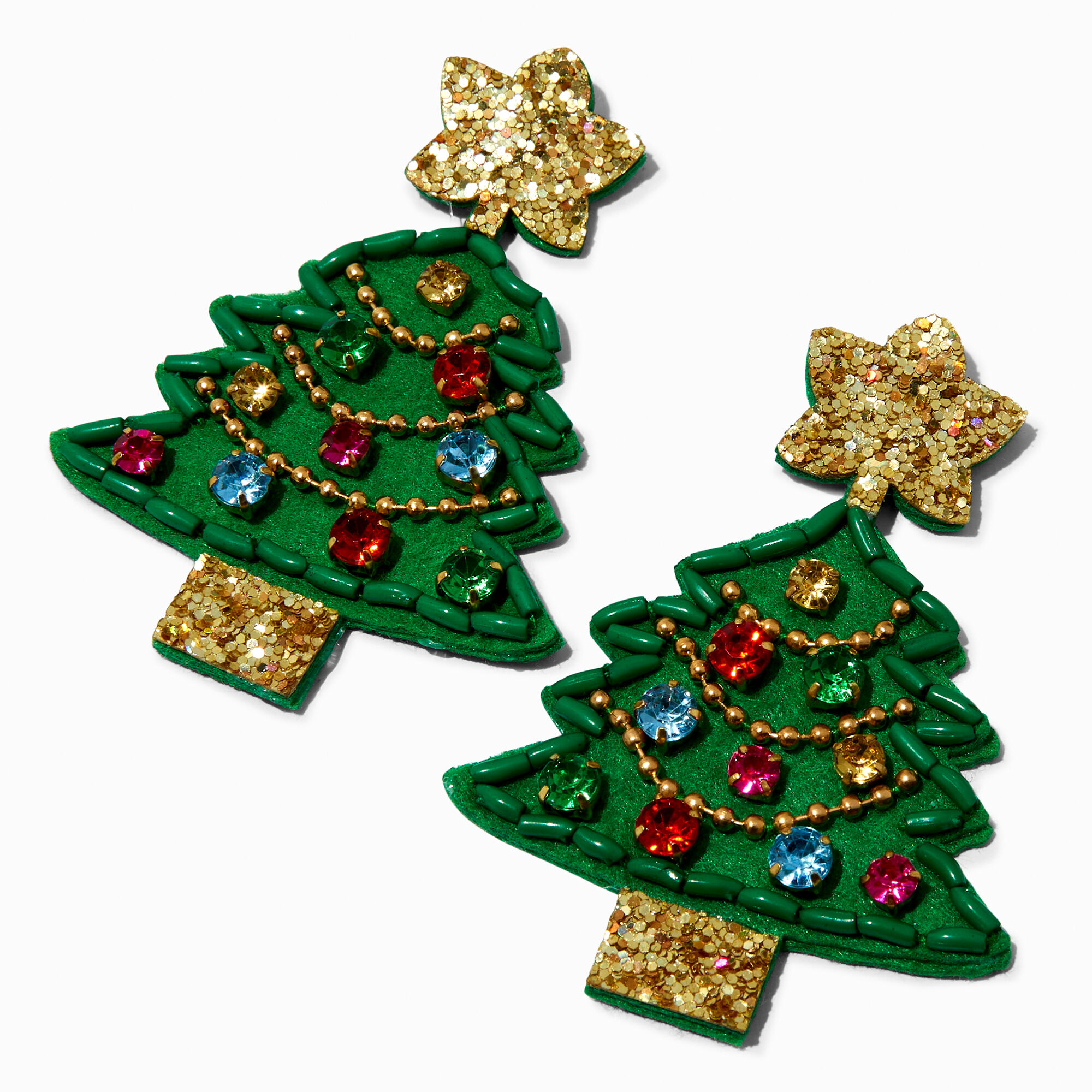 View Claires Gemstone Glitter Christmas Tree 3 Drop Earrings information