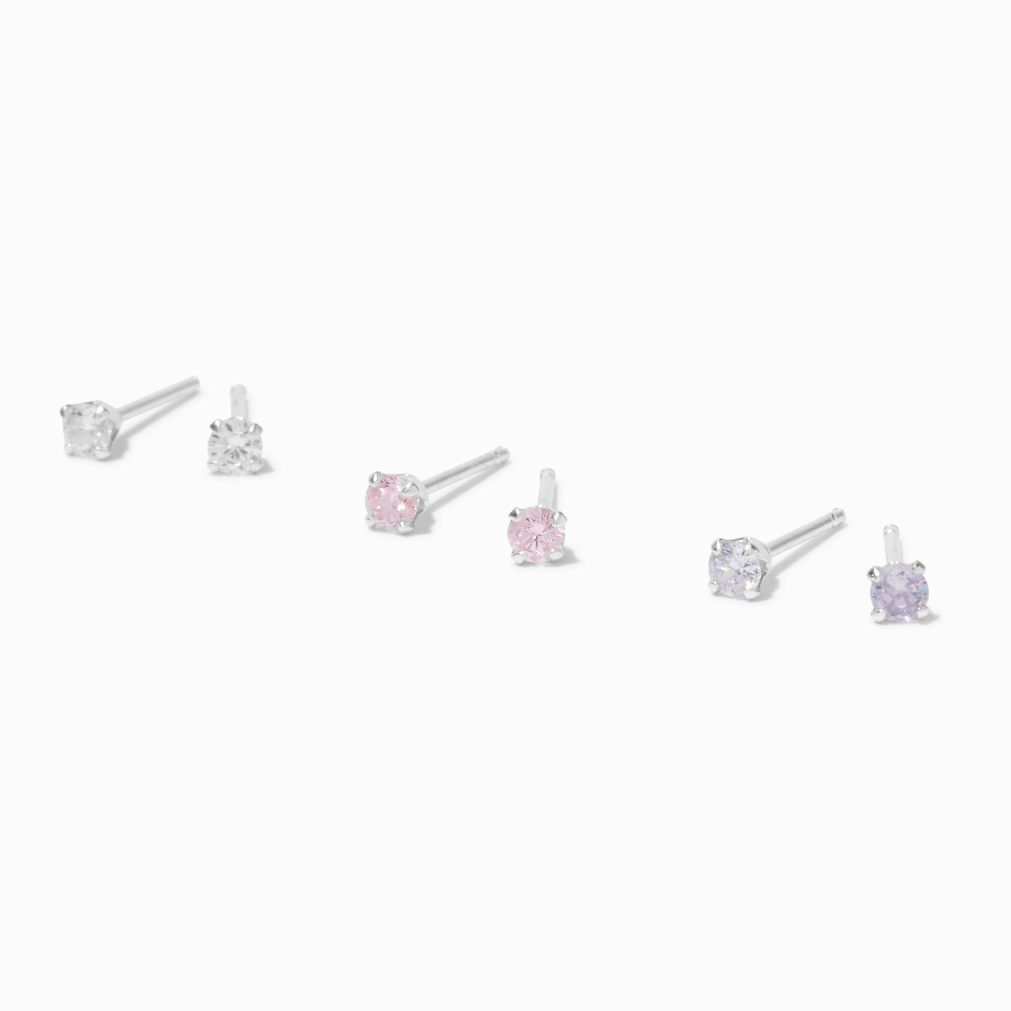 View C Luxe By Claires Cubic Zirconia Clearpinklavender 4MM Round Stud Earrings 3 Pack Silver information