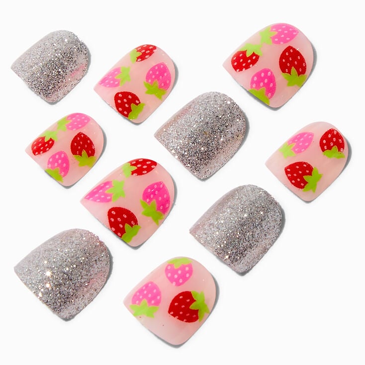 Claire&#39;s Club Strawberry Press On Vegan Faux Nail Set - 10 Pack,