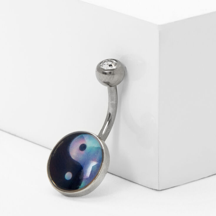 14G Yin Yang Round Cubic Zirconia Belly Ring,