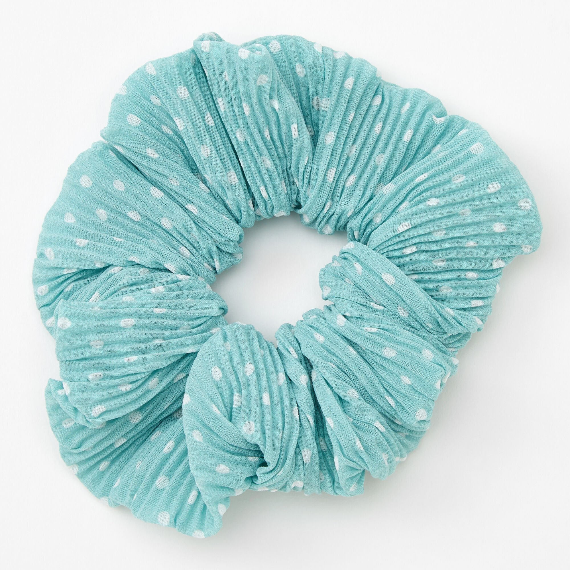 Chouchou à pois en tissu plissé de taille moyenne — Vert menthe,